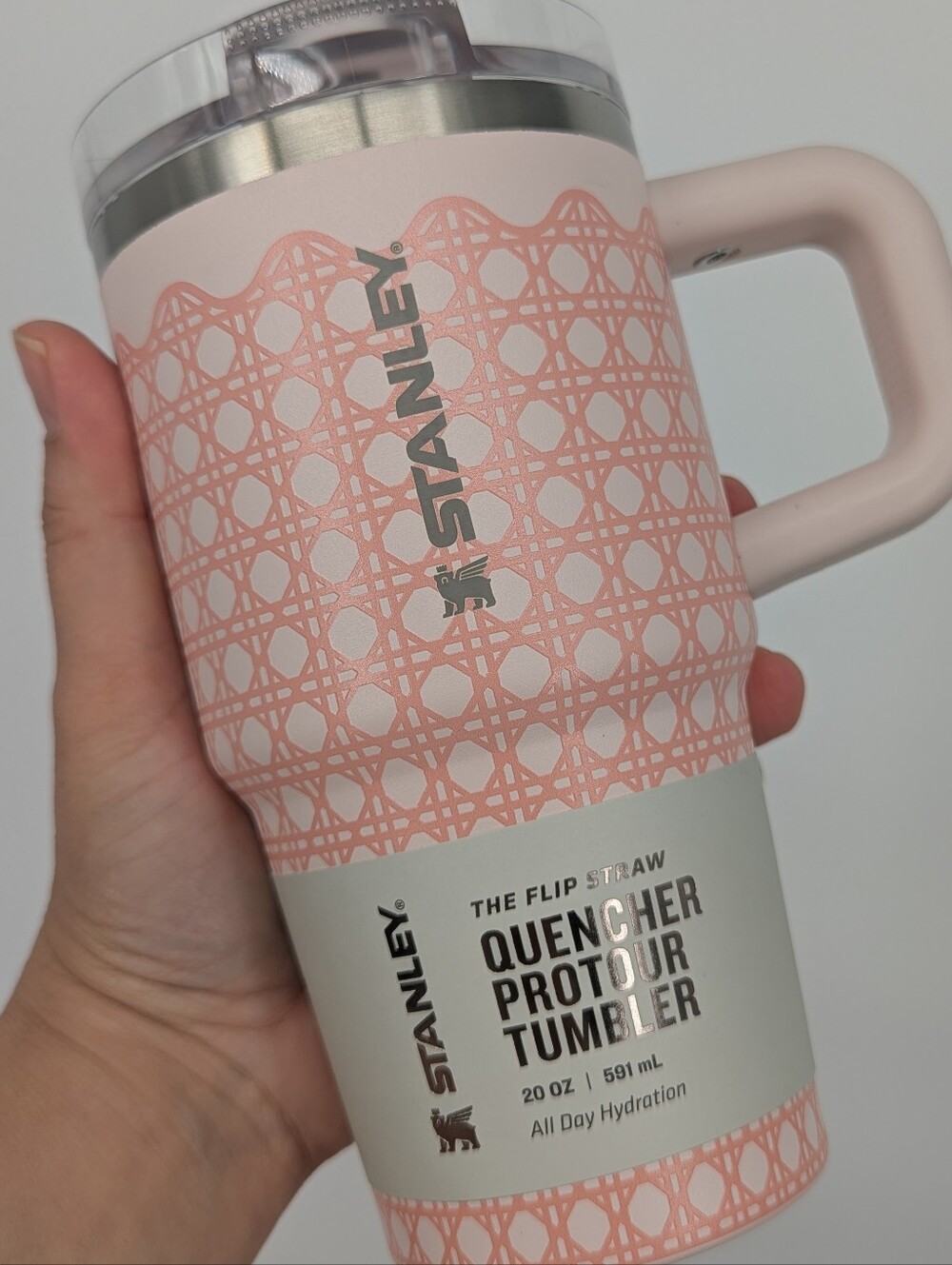 new Stanley cup rose quartz Rattan Quencher ProTour Flip Straw Tumbler 20 oz